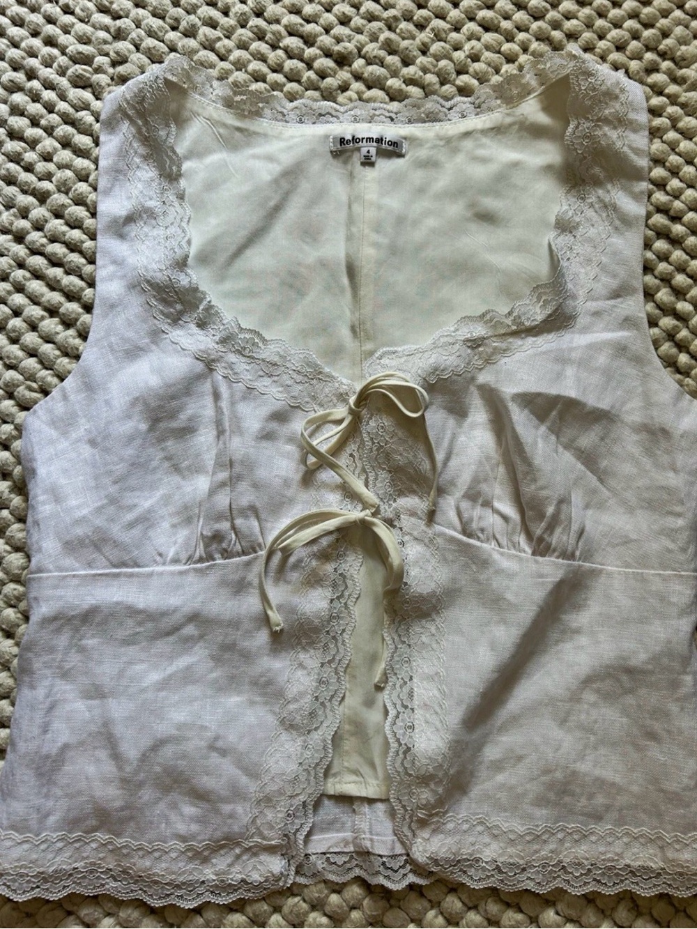 Reformation Ivory Lace-Trim Tie-Front Camisole